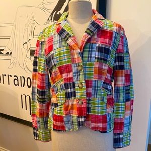 L.L. Bean Womens Vintage Patchwork Blazer / Red Blue Green / 10 Petite